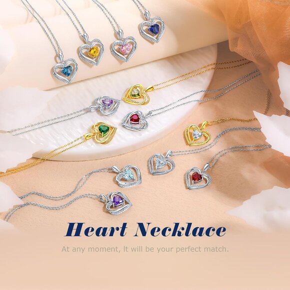 Elegant Sterling Silver 18in Birthstone Necklace with 3 Heart Pendant & Interloc - Picture 4 of 8